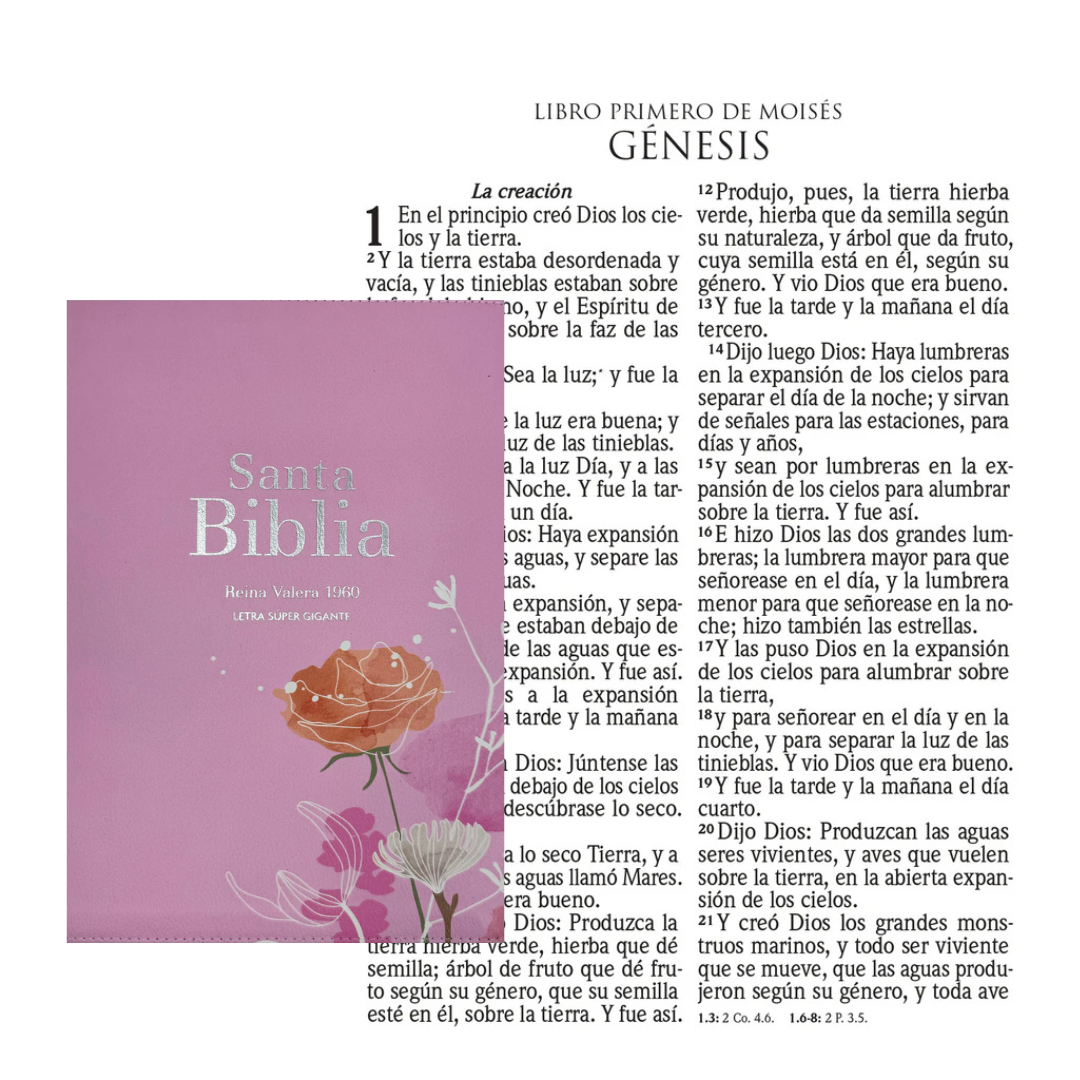Biblia RVR 1960 Letra Súper Gigante Símil Piel Rosa - Imagen 3