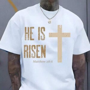 Camiseta con Estampado de Cruz Él Ha Resucitado Mateo 286, Religiosa Cristiana, para Pascua, Primavera y Verano