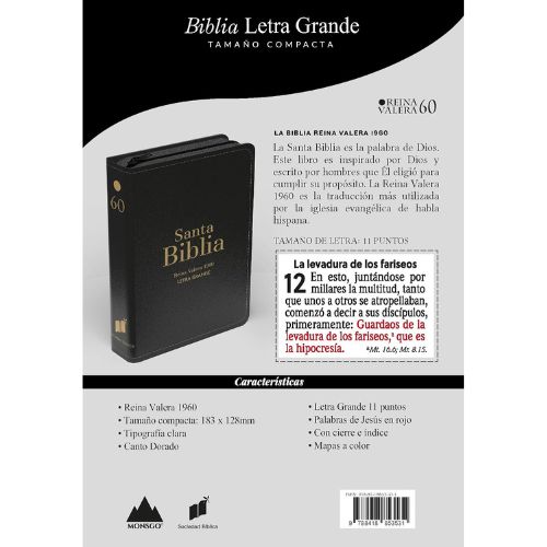 Biblia RVR 1960 Compacta Letra Grande 11 puntos Símil Piel Negro - Imagen 4