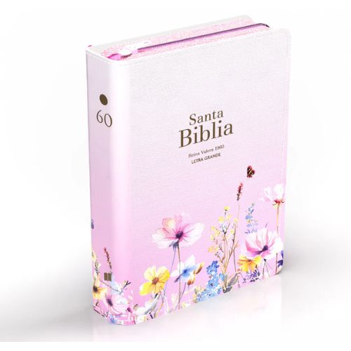 Biblia RVR 1960 Compacta Letra Grande 11 puntos Símil Piel Rosa Flores