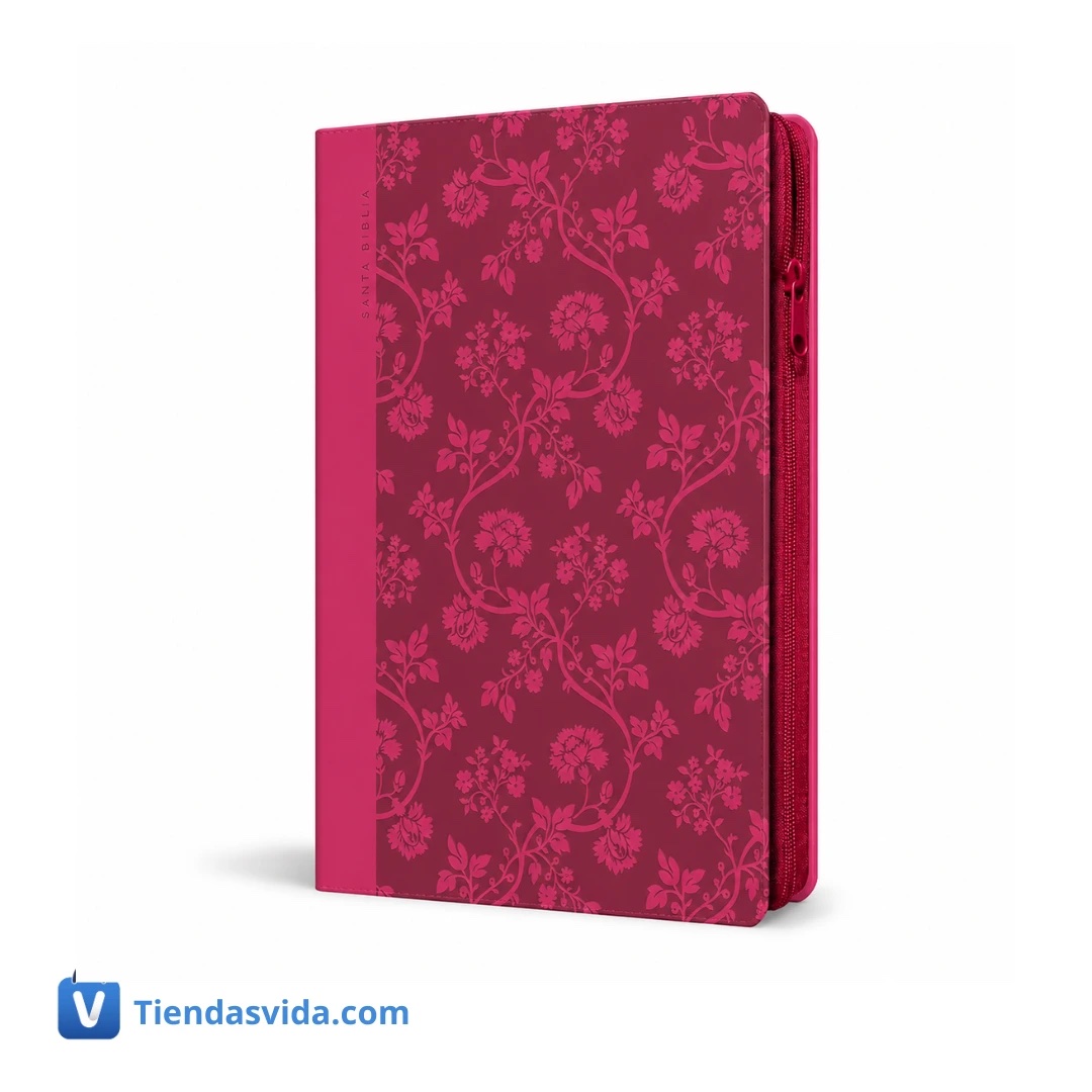 Biblia Reina Valera 1960 letra grande. Símil piel Fucsia, cremallera, indice, tamaño manual - Imagen 4