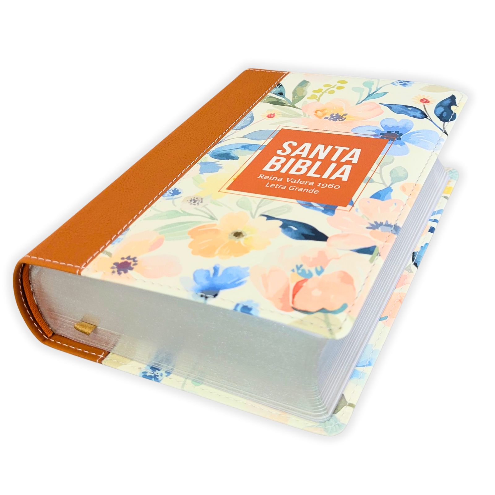 Biblia Rvr 1960 Compacta Letra Grande 11 Puntos Símil Piel Flores Terracota - Imagen 3
